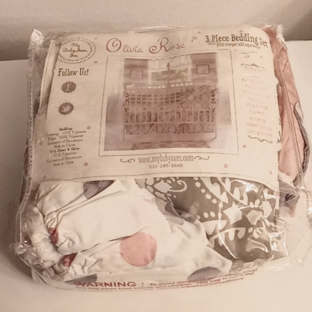 NEW My Baby Sam Inc. Olivia Rose 3 piece crib bedding set